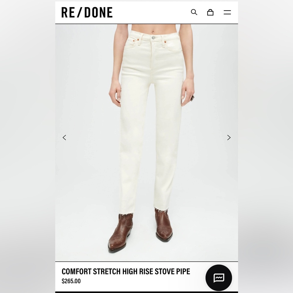 Re/done comfort stretch high rise stove pipe jeans. 70’s bootcut